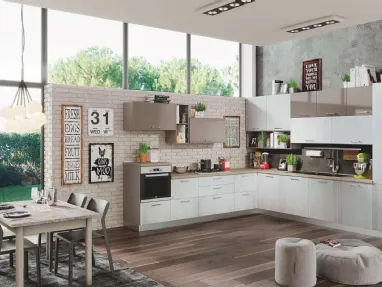 Cucina Moderna Kira 05 Legno Argento e Tortora Lucido di Net Cucine