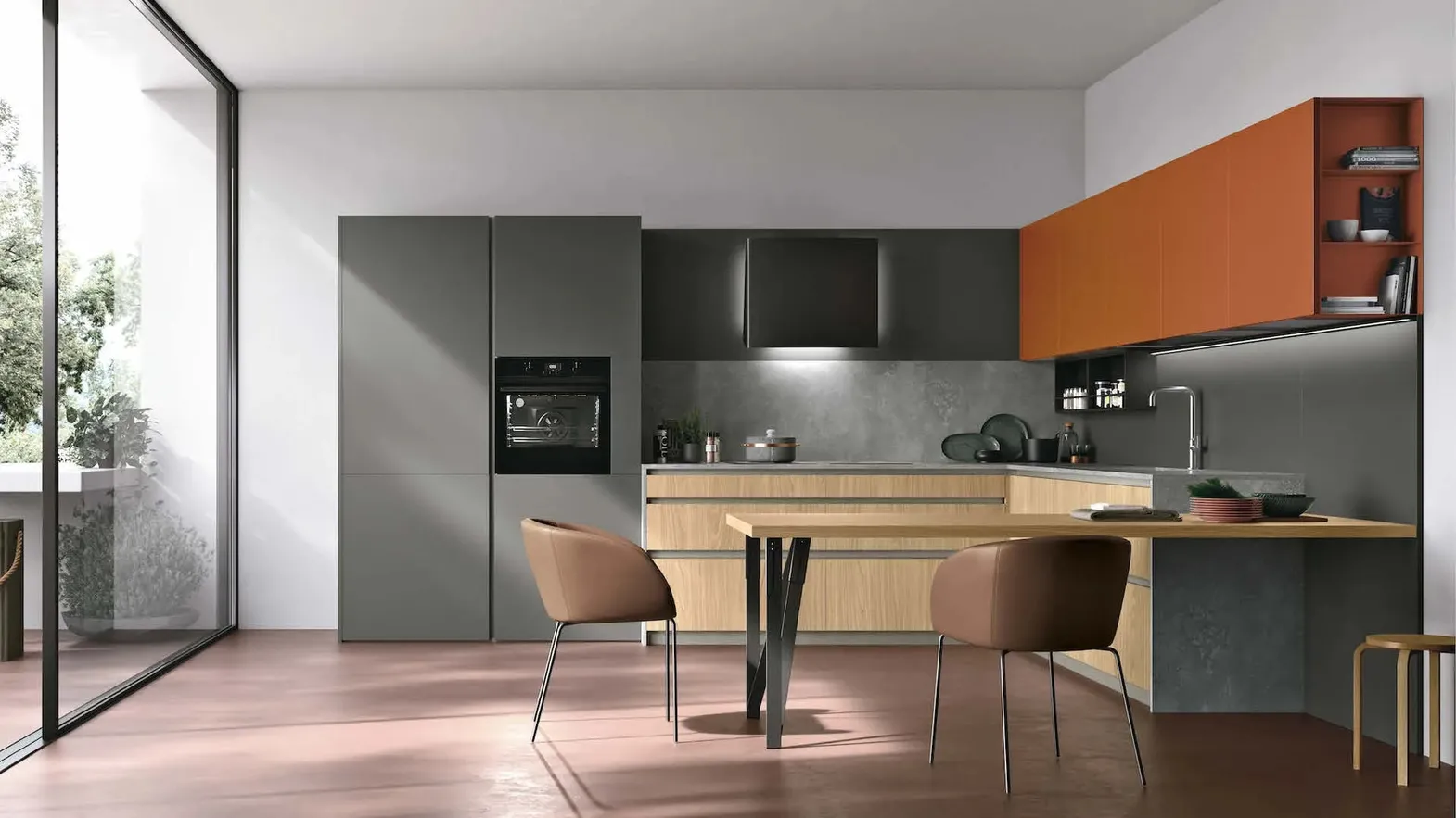 Cucina Moderna angolare con penisola Metropolis 13 di Stosa