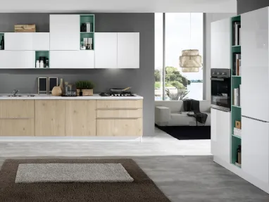 Cucina Moderna Mia 01 in melaminico Rovere Naturale e polimerico Bianco Lucido di Net Cucine