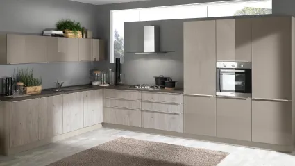 Cucina Moderna Mia 02 Rovere Corda e Tortora Lucido di Net Cucine