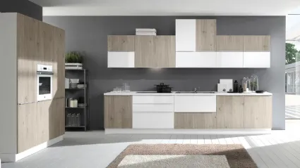 Cucina Moderna Mia 04 Rovere Grigio e Bianco Lucido di Net Cucine