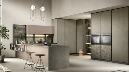 Cucina Moderna con penisola Mirage 02 in laccato e malta di Moretti Cucine