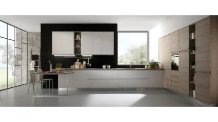 Cucina Moderna ad angolo con penisola Luna finitura Ghiaccio e Grigio effetto legno di Mobilturi