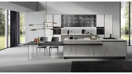 Cucina Moderna Zen finitura Marmo Bianco e Fango Opaco di Mobilturi