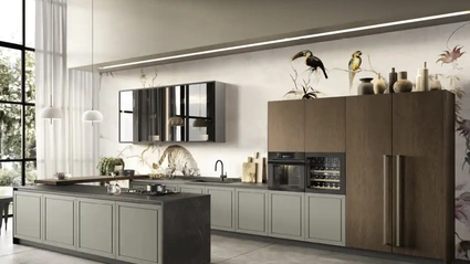 Cucina Moderna con penisola Myriad 01 in laccato e rovere moka di Moretti Cucine