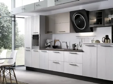 Cucina Moderna lineare Nala in Rovere Pietra con Cappa Design di Mobilturi