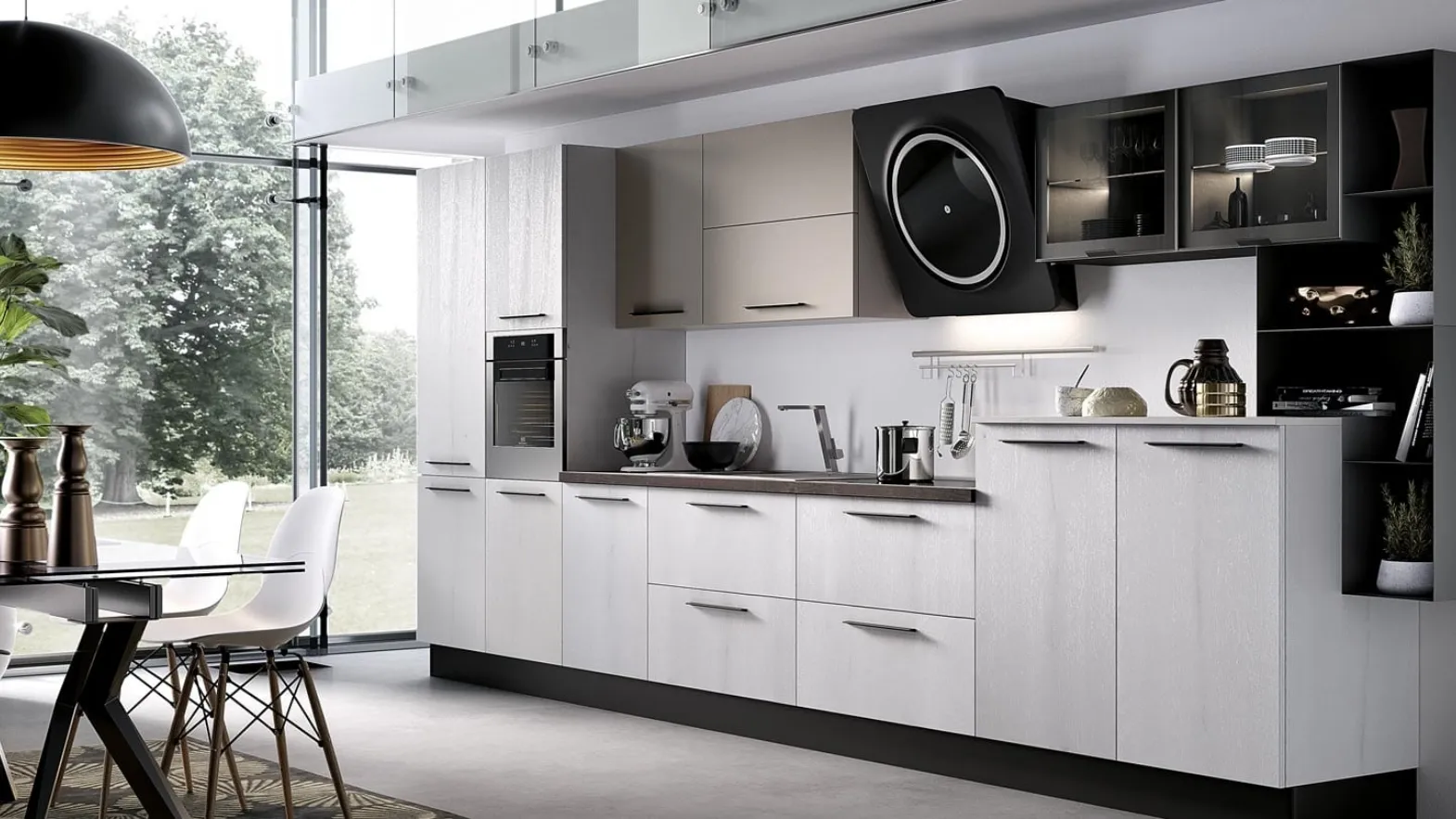 Cucina Moderna lineare Nala in Rovere Pietra con Cappa Design di Mobilturi