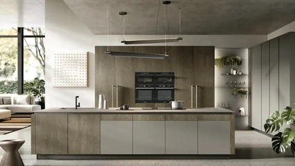 Cucina Moderna con isola Natural 01 in rovere yuta e laccato di Moretti Cucine