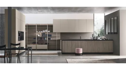 Cucina Moderna in laccato opaco con penisola in Rovere Grey Natural v08 di Stosa