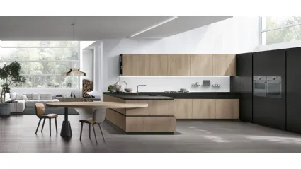 Cucina Moderna con penisola Natural v11 in Rovere Sahara di Stosa