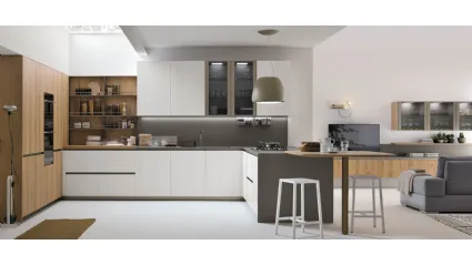 Cucina Moderna con penisola Natural v12 in Rovere Bianco e Rovere Miele di Stosa