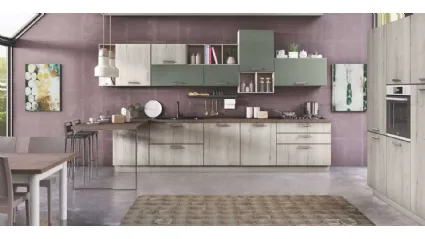 Cucina Moderna Ambra Rovere Bianco e Verde Oliva Opaco di Net Cucine