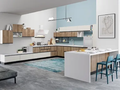 Cucina Moderna Era 01 Bianco Opaco e Noce Italiano di Net Cucine