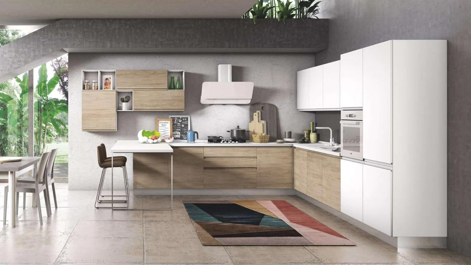 Cucina Moderna Kelly 02 Rovere Caldo e Bianco Polare Opaco di Net Cucine