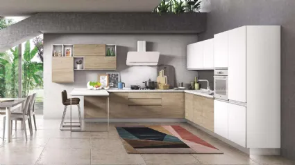 Cucina Moderna Kelly 02 Rovere Caldo e Bianco Polare Opaco di Net Cucine