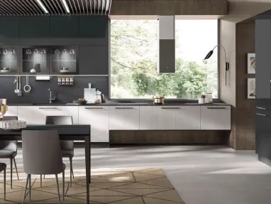 Cucina Moderna ad angolo Nevada in melaminico Rovere Ghiaccio e Pet finitura Antracite lucido di Mobilturi