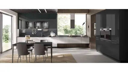 Cucina Moderna ad angolo Nevada in melaminico Rovere Ghiaccio e Pet finitura Antracite lucido di Mobilturi