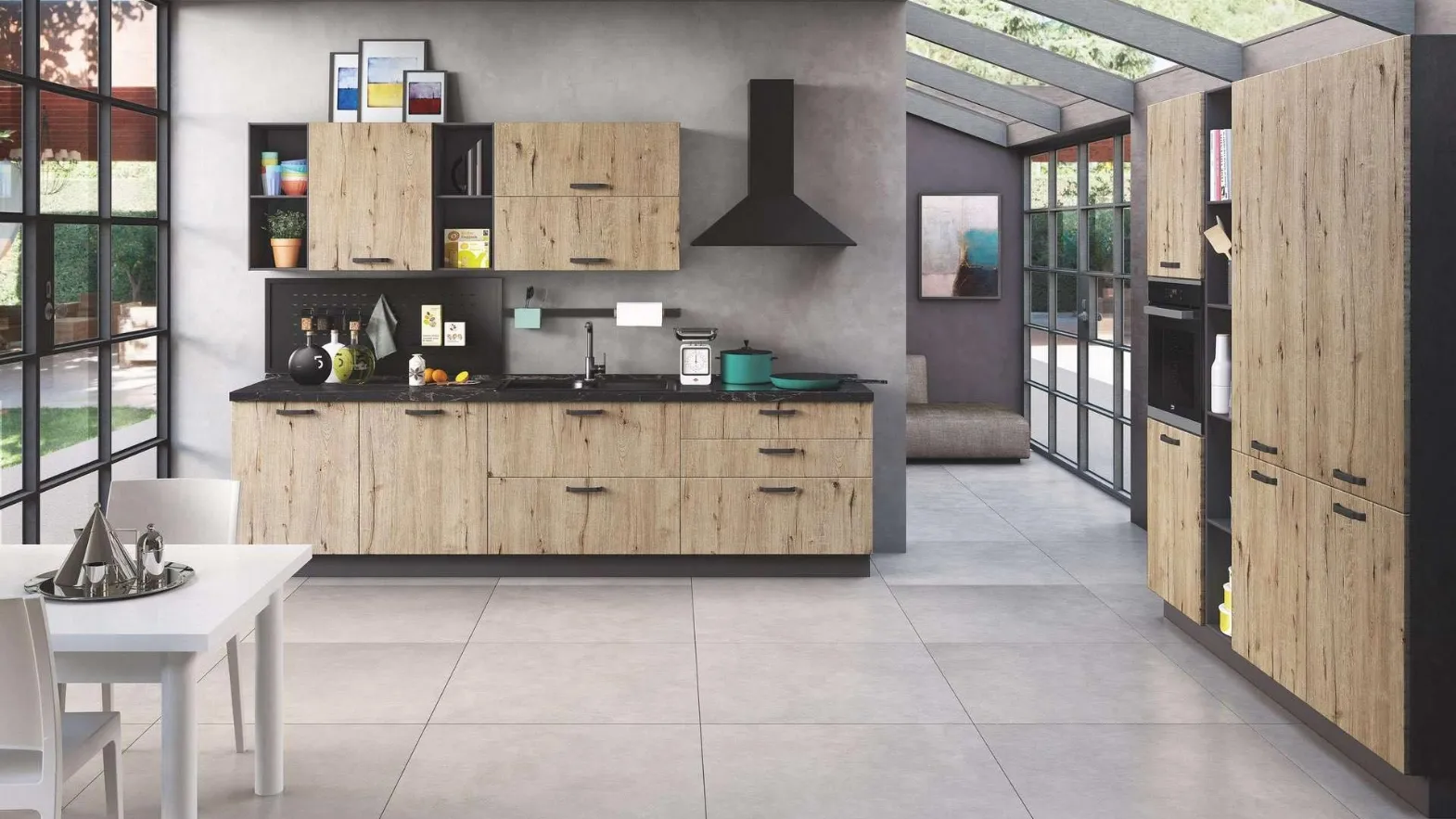 Cucina Moderna New Smart 05 Legno Nodato di Net Cucine