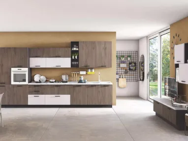 Cucina Moderna New Smart 07 Noce Bosco e Cemento Bianco di Net Cucine