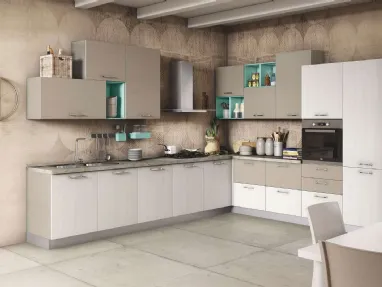 Cucina Moderna New Smart 02 Perla Olmo e Fango Opaco di Net Cucine