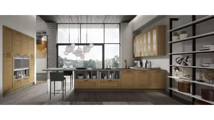 Cucina Moderna Nina in legno Rovere Miele con penisola di Mobilturi