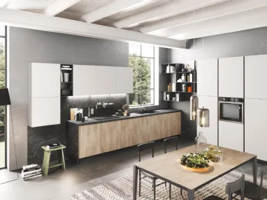 Cucina Moderna Oceano Quercia Beige e Bianco Opaco di Mobilturi