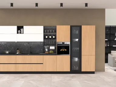 Cucina Moderna lineare Pop finitura Miele Rigato e Bianco Puro opaco laccato di Mobilturi