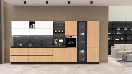 Cucina Moderna lineare Pop finitura Miele Rigato e Bianco Puro opaco laccato di Mobilturi