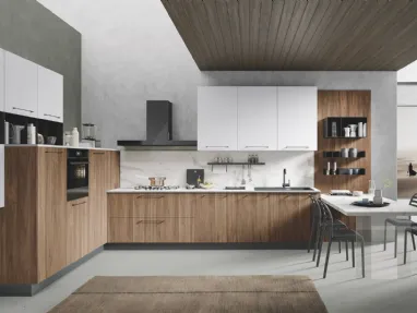 Cucina Moderna Pop Noce Italiano e Bianco Opaco di Mobilturi
