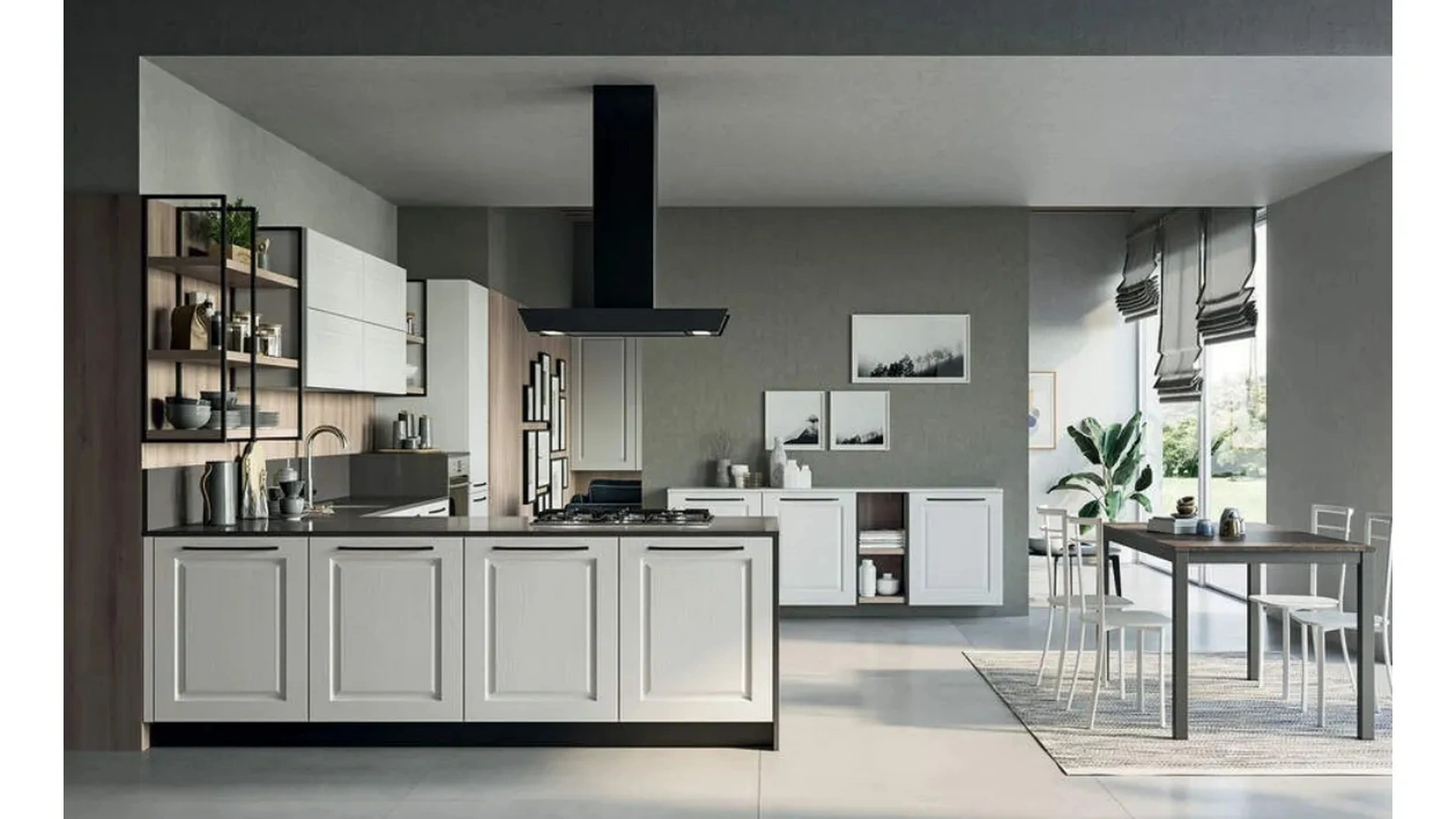 Cucina Maya con penisola Composizione 03 in legno laccato di Prima Cucine