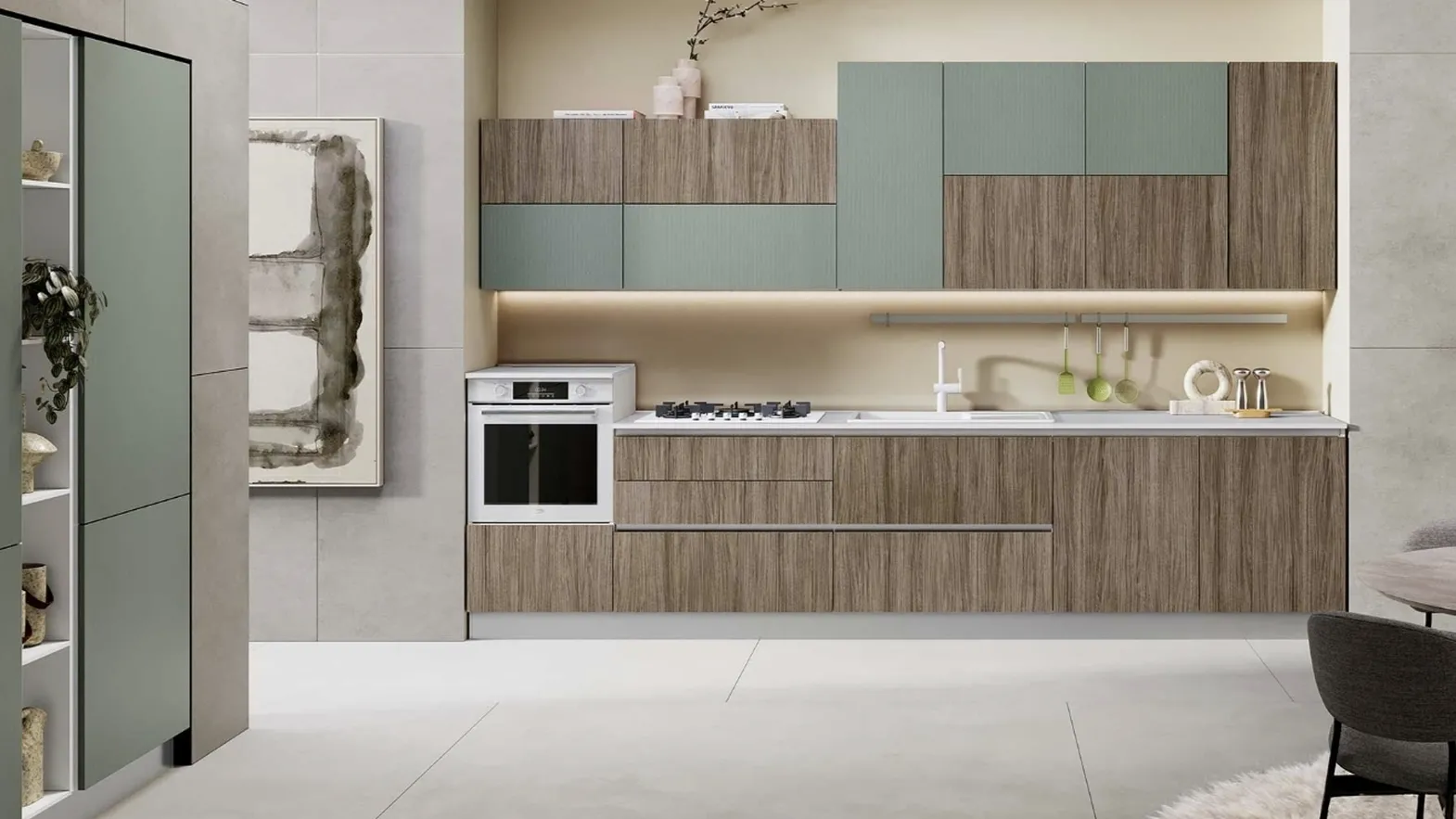 Cucina Moderna Sandy 06 Rovere e Verde Salvia di Net Cucine