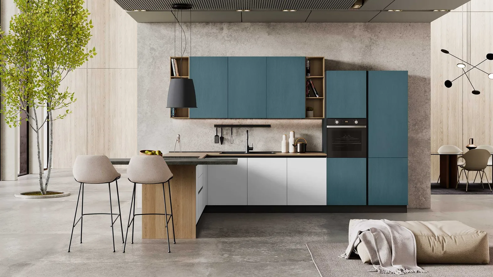 Cucina Moderna Sandy 02 Ghiaccio e Blu di Net Cucine