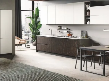 Cucina Moderna ad angolo Star seta bianco e legno bruciato di Mobilturi