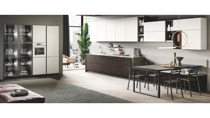 Cucina Moderna ad angolo Star seta bianco e legno bruciato di Mobilturi