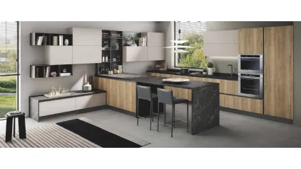 Cucina Moderna con penisola Star in naturale tavolato e corda di Mobilturi