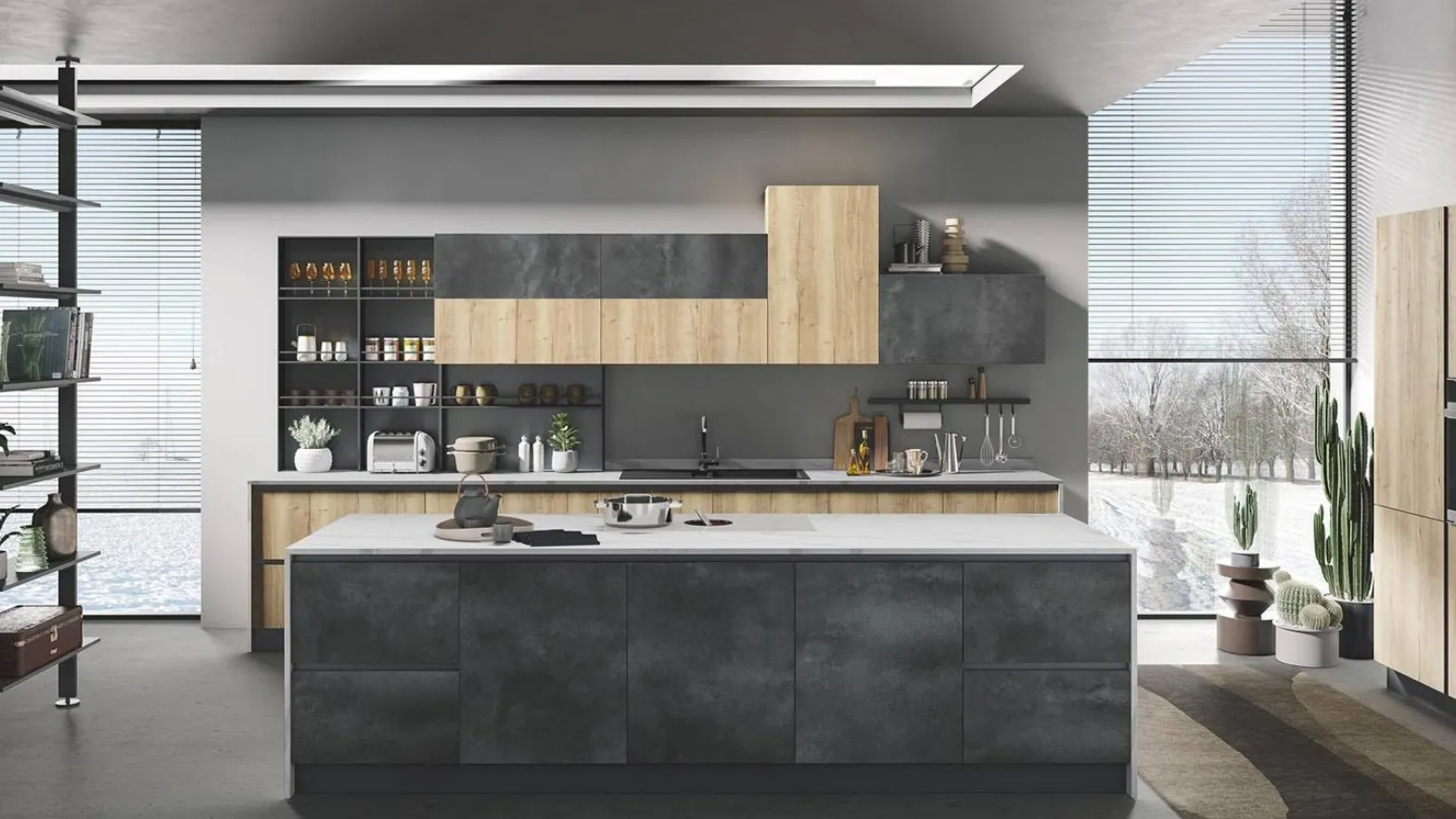 Cucina Moderna Star in Pietra Grigia e Naturale Tavolato di Mobilturi