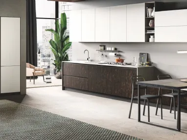 Cucina Moderna Star finitura Legno Bruciato e polimerico Bianco opaco di Mobilturi