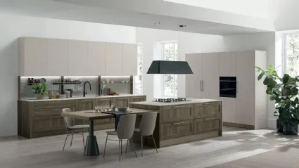 Cucina Moderna con isola City v01 in Termo Strutturato Rovere Liquirizia e Pet Beige Seta di Stosa