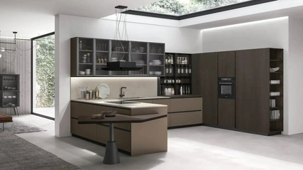Cucina Moderna con penisola Metropolis 10 in Pet Caffè e Rovere Conero di Stosa