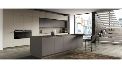 Cucina Moderna con isola Stratos in Fenix Grigio Efeso e Fenix Grigio Londra di Mobilturi