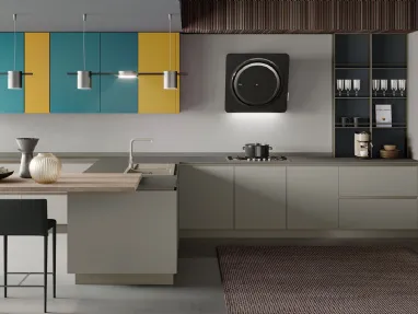 Cucina Moderna con penisola Stratos in glass tortora di Mobilturi