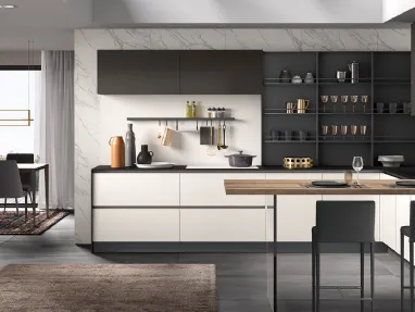 Cucina Moderna Stratos Gres Pure White e Glass Piombo Opaco di Mobilturi