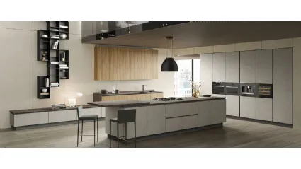 Cucina Moderna con isola Stratos in HPL Grey Ostuni e HPL Noce di Mobilturi