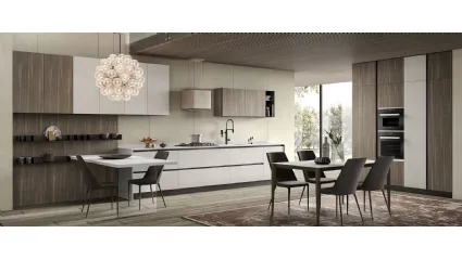 Cucina Moderna con penisola Stratos in HPL Kandia White e HPL Hidalgo Aragona di Mobilturi