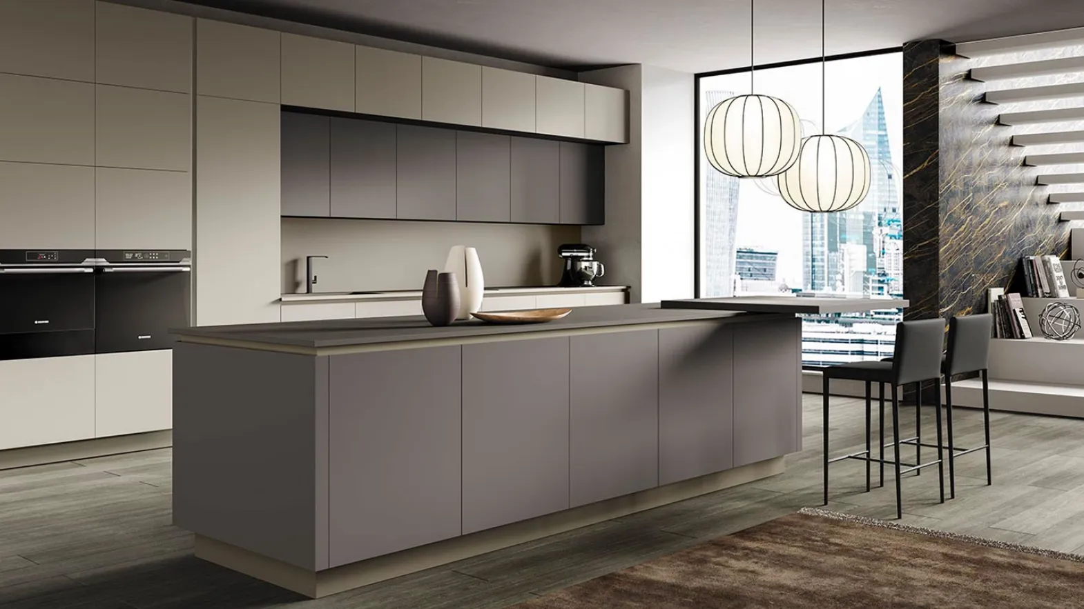 Cucina Moderna Stratos in Fenix Grigio Efeso e Grigio Londra di Mobilturi