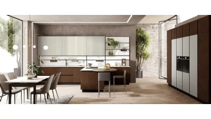 Cucina Moderna con penisola Stratos in gres fokos sale e vetro cannettato tortora di Mobilturi