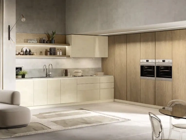 Cucina Moderna angolare Venere 03 in laccato e rovere biondo di Moretti Cucine