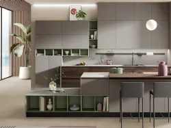 Cucina Moderna con isola Zante finitura rovere sigaro e matt visone di Mobilturi