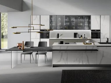 Cucina Moderna Zen Marmo Bianco e Fango Opaco di Mobilturi