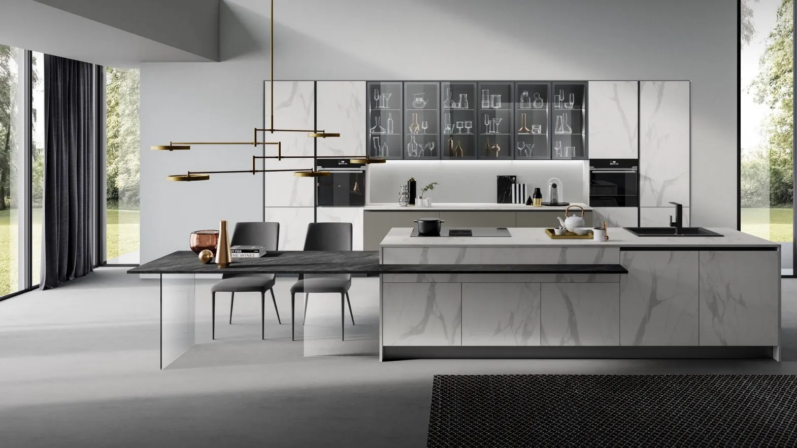 Cucina Moderna Zen Marmo Bianco e Fango Opaco di Mobilturi